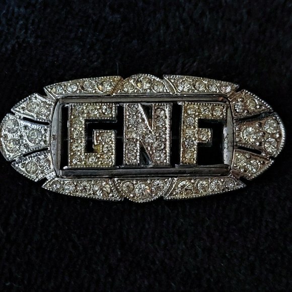 Vintage Art Deco Pave Rhinestone GNF Monogram Initials Brooch Pin - Picture 1 of 2